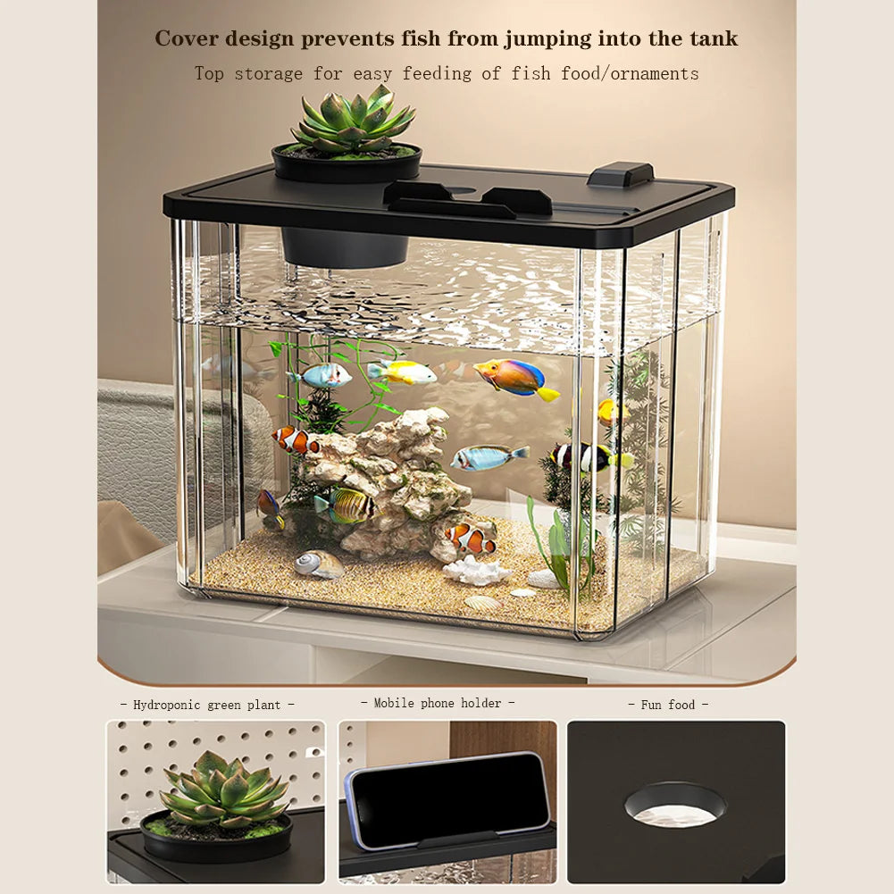 Compact Desktop Fish Tank Starter Kit With Pump LED Light