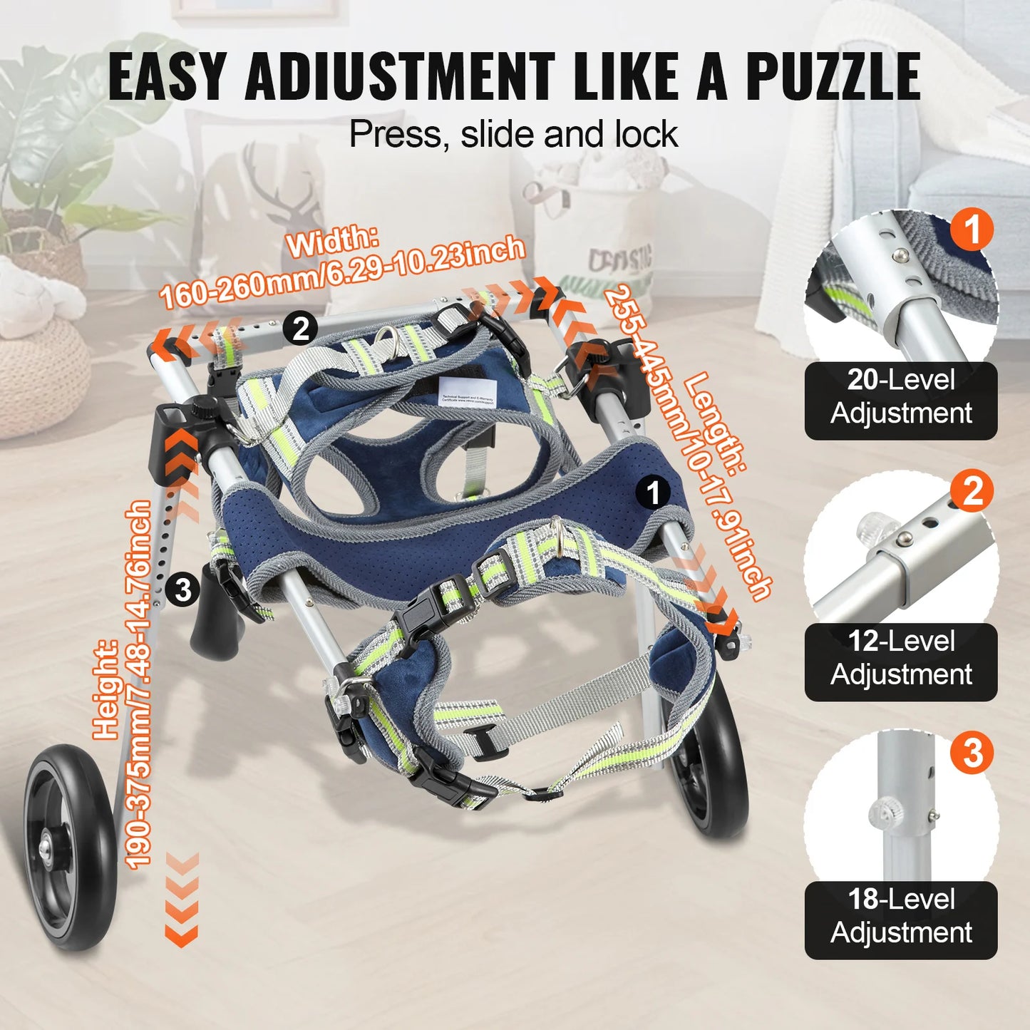 Hign-concerned Dog Wheelchair 2 Wheels for Back Legs