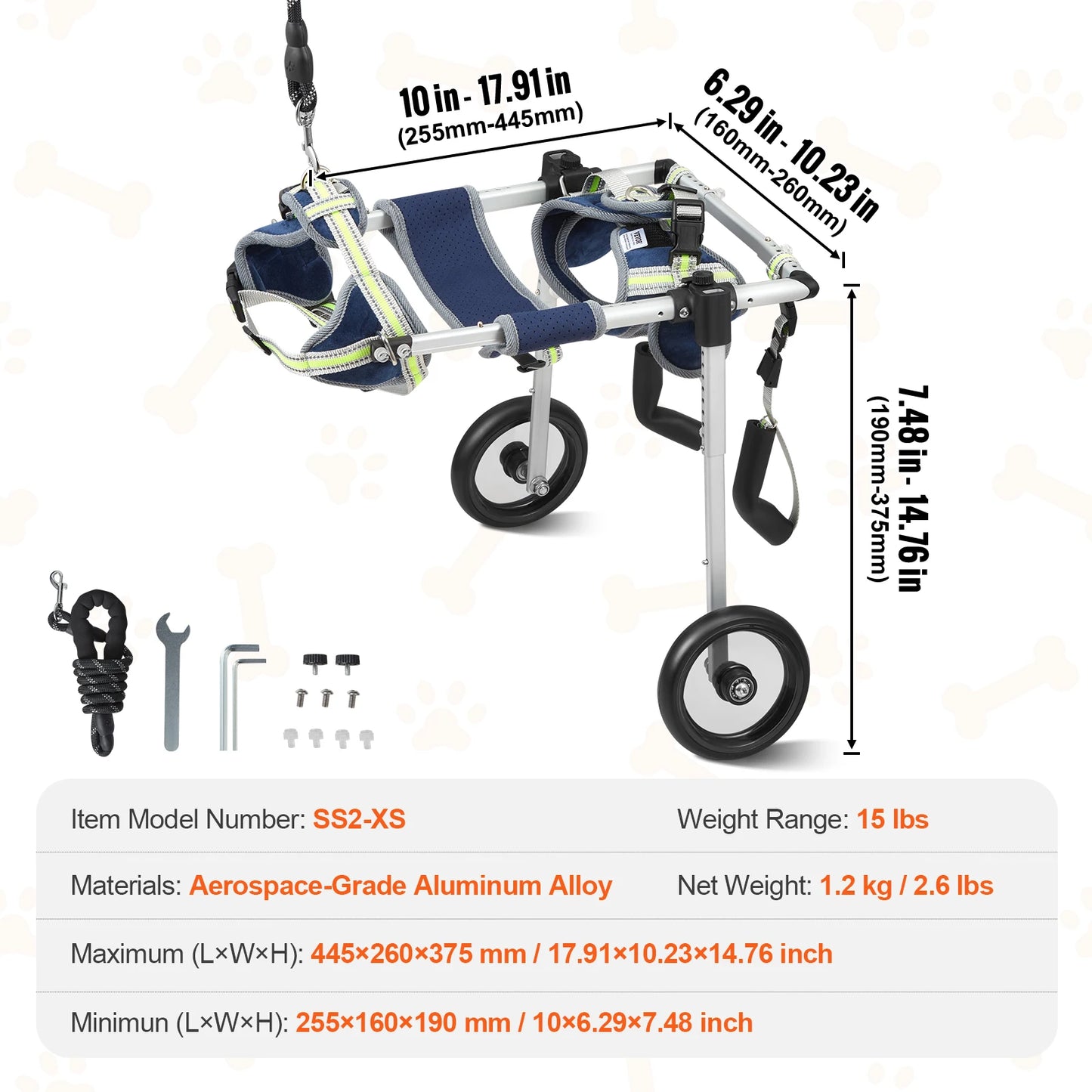 SucceBuy 2 Wheels Dog Wheelchair For Back Legs Hind Limbs