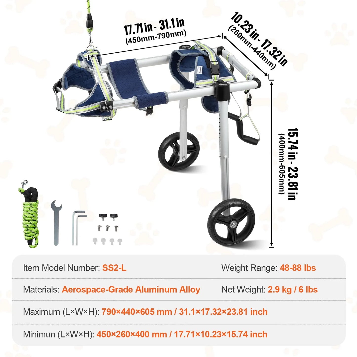 SucceBuy 2 Wheels Dog Wheelchair For Back Legs Hind Limbs