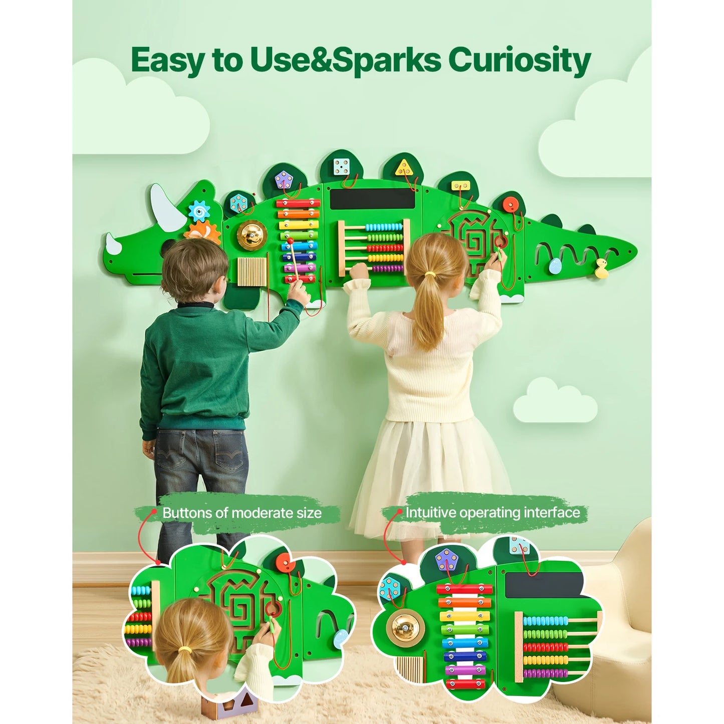 SucceBuy Dinosaur Busy Wall Panel Montessori Sensory Toys