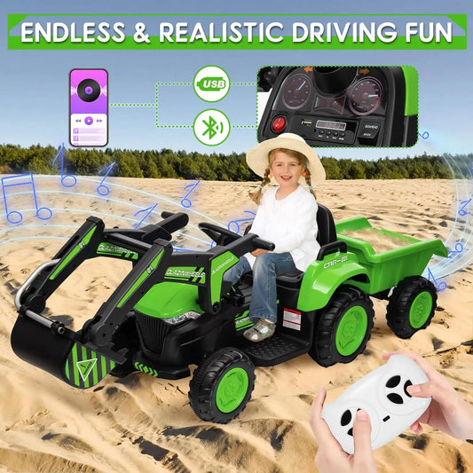 HobbyLane 12V 3 In 1 Ride On Excavator Tractor Trailer