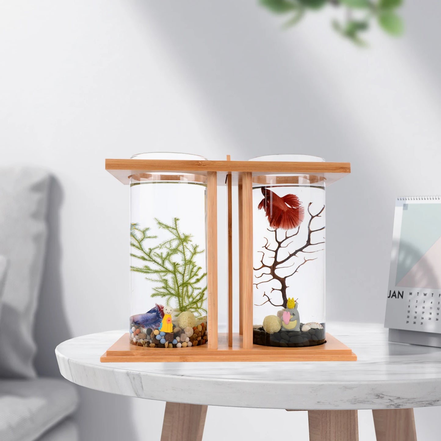 Hign-Concerned Desktop Mini Fish Tank Bamboo Wood Aquarium