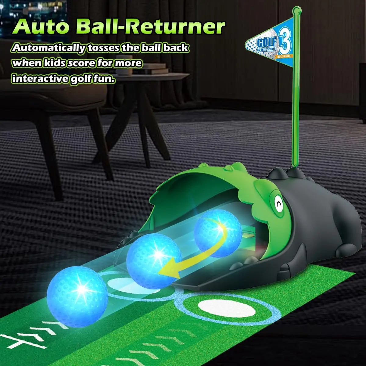 Terramus Kids Toy Golf Club Set With LED Ball Returner