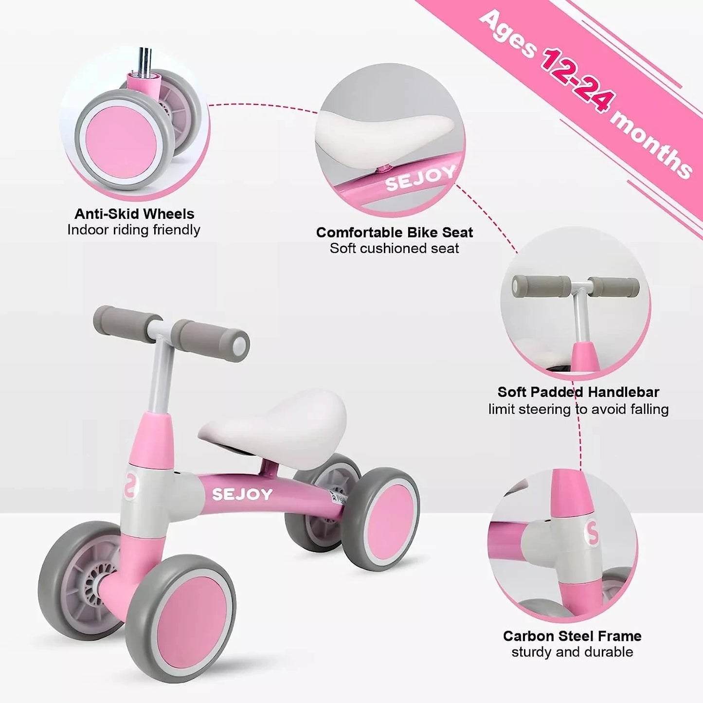 SEJOY Baby Walker Balance Bike Four Wheel Ride On Toy