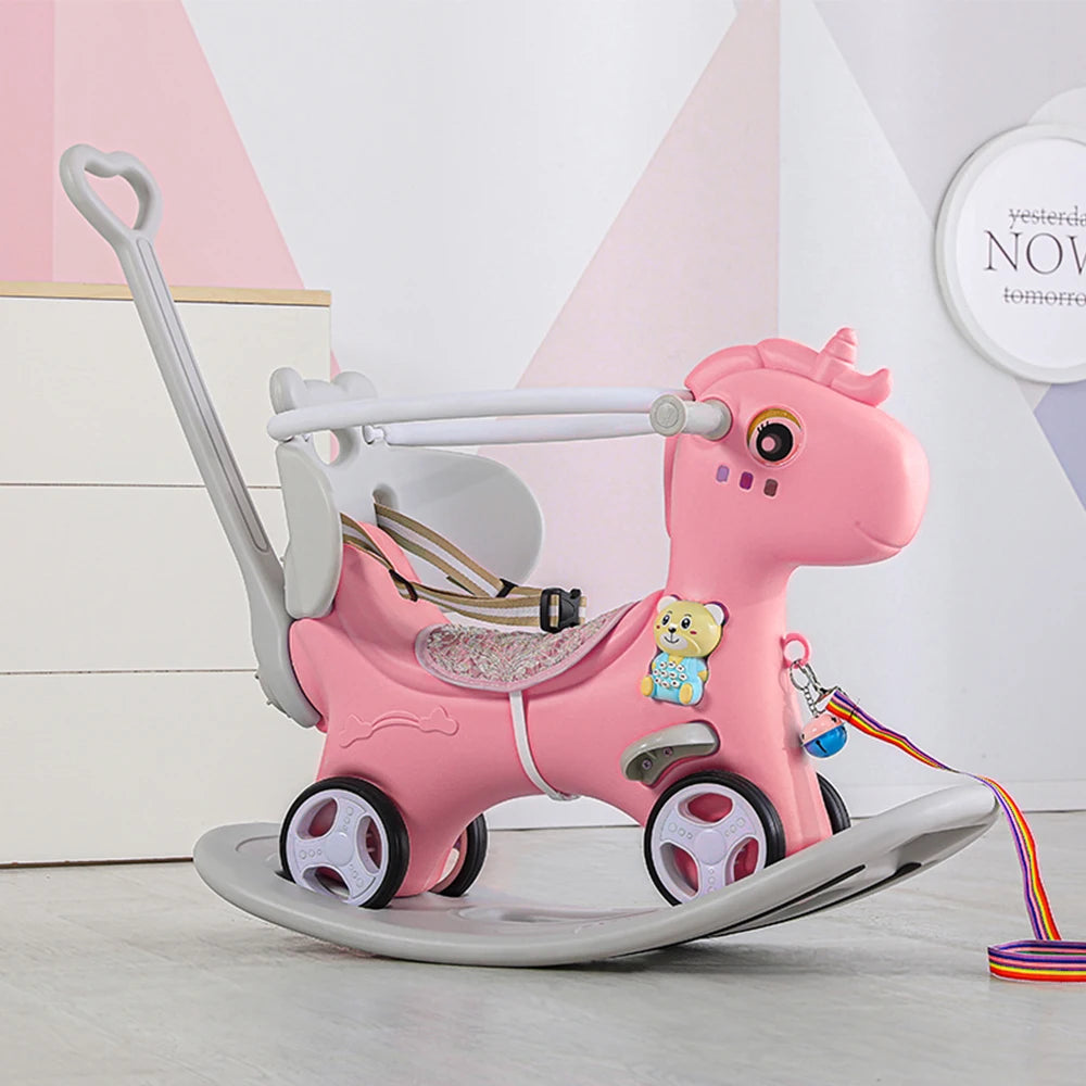 LWOCN Rocking Horse Toddlers Ride On Toy With Push Handle