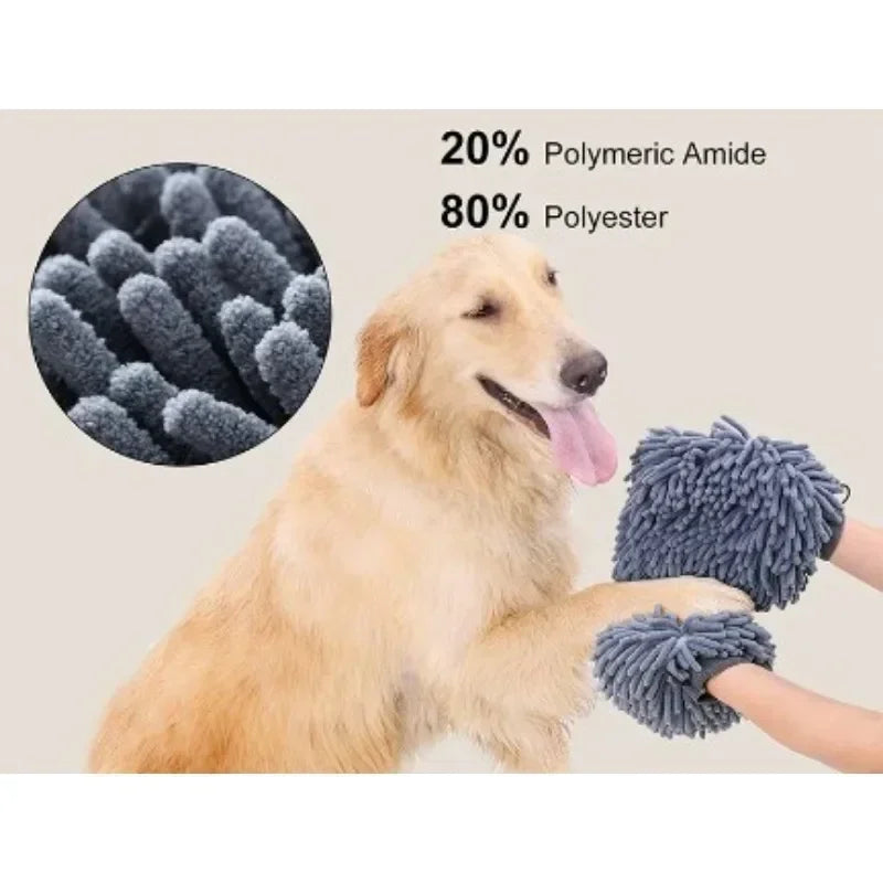 Pet Grooming Glove Quick Drying Towel Chenille Dog Mitt