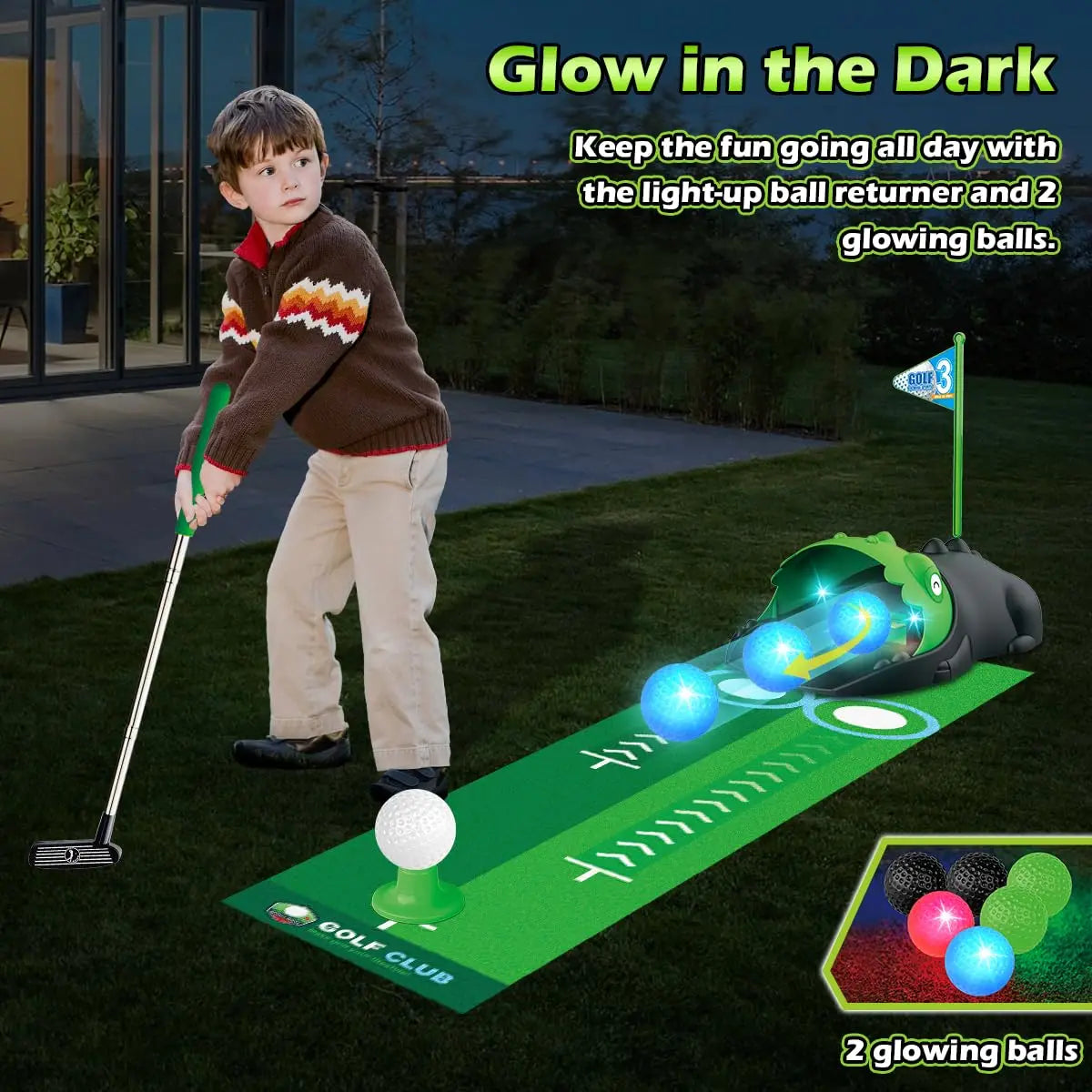 Terramus Kids Toy Golf Club Set With LED Ball Returner