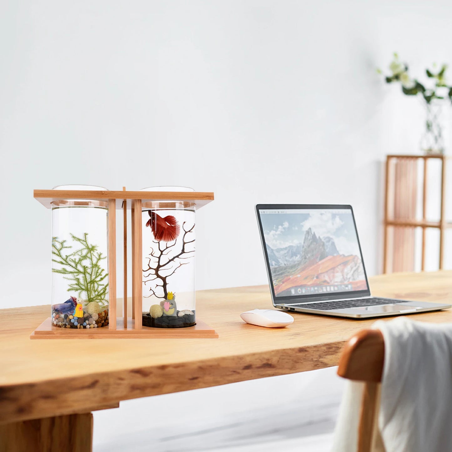 Desktop Mini Fish Tank Bamboo Wood Ecological Aquarium