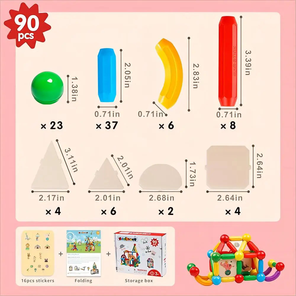 Magblock 90 Pieces Magnetic Building Sticks Blocks Toy Set