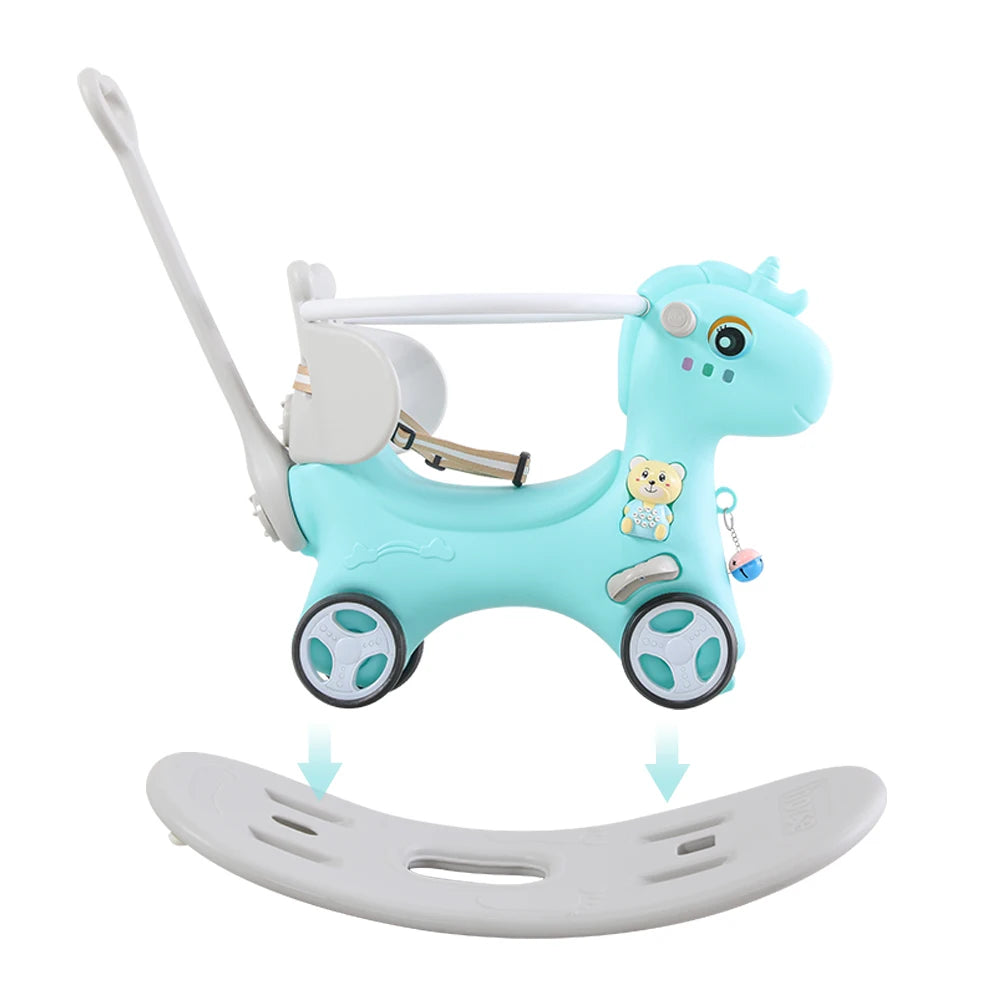 LWOCN Rocking Horse Toddlers Ride On Toy With Push Handle