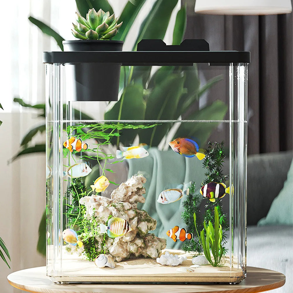 Compact Desktop Fish Tank Starter Kit With Pump LED Light