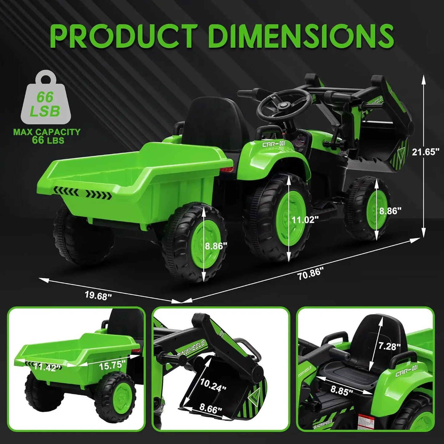 HobbyLane 12V 3 In 1 Ride On Excavator Tractor Trailer