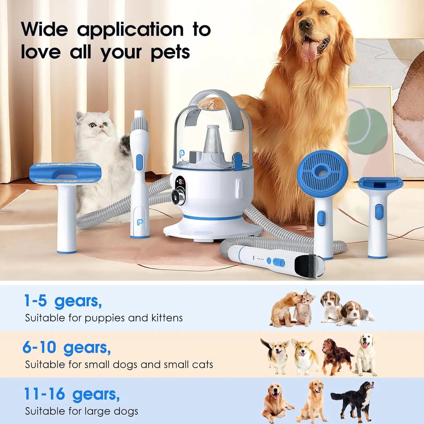 HiMISS Dog Grooming Vacuum Kit For Pet Hair And Tools
