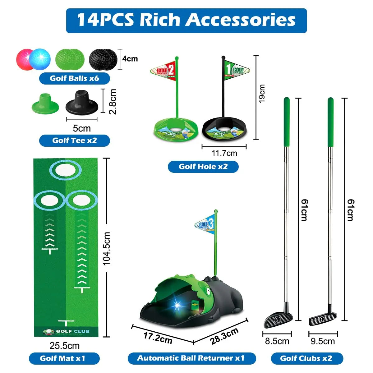 Terramus Kids Toy Golf Club Set With LED Ball Returner