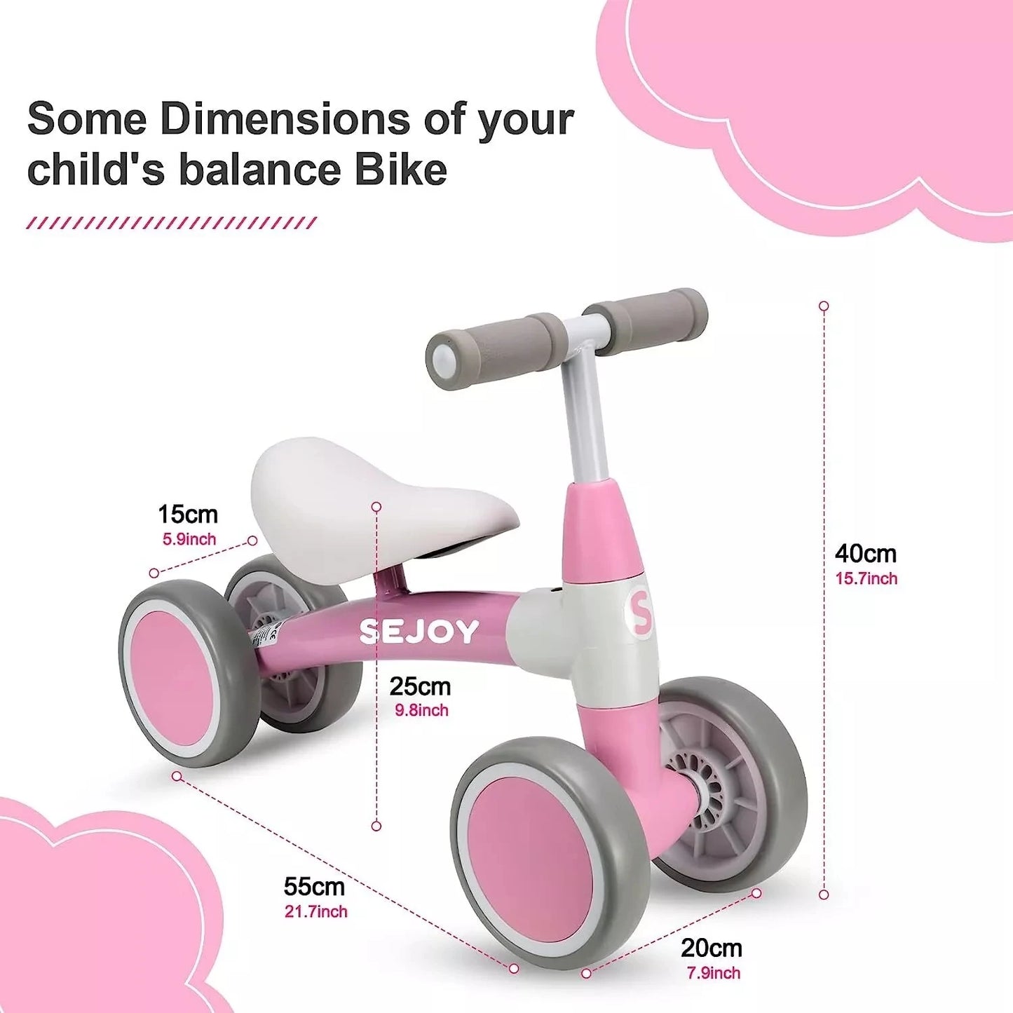 SEJOY Baby Walker Balance Bike Four Wheel Ride On Toy