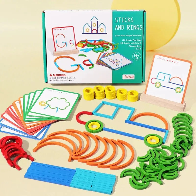 Wooden Sticks Rings Puzzle Montessori Educational Toy