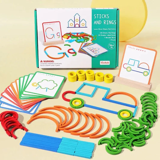 Wooden Sticks Rings Puzzle Montessori Educational Toy