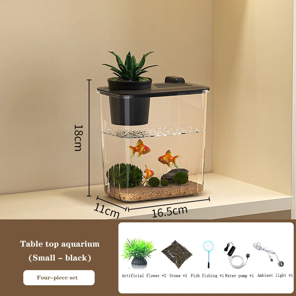 Compact Desktop Fish Tank Starter Kit With Pump LED Light