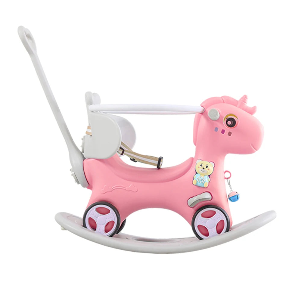 LWOCN Rocking Horse Toddlers Ride On Toy With Push Handle
