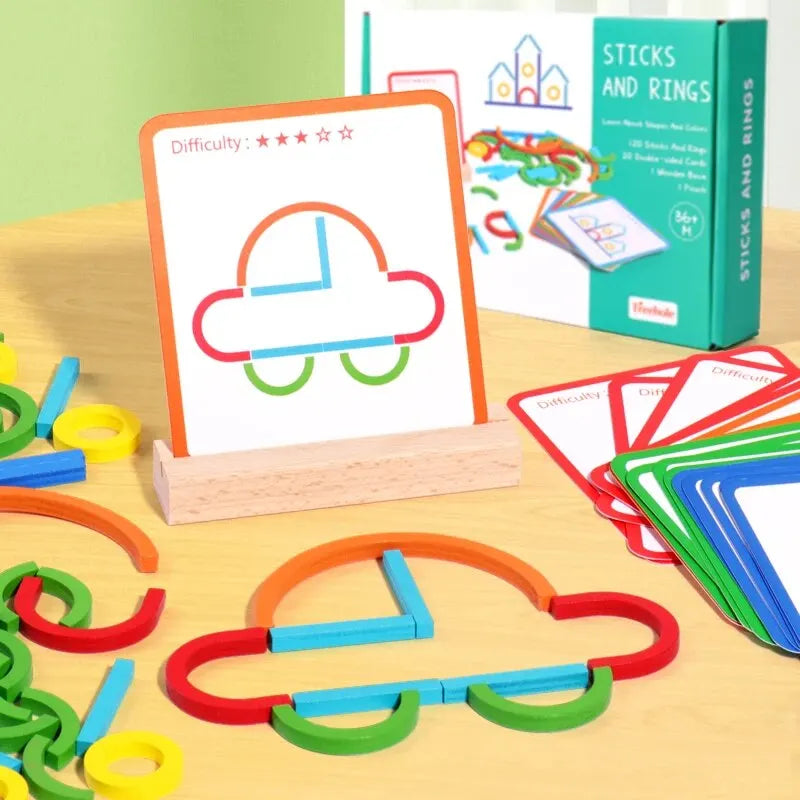 Wooden Sticks Rings Puzzle Montessori Educational Toy