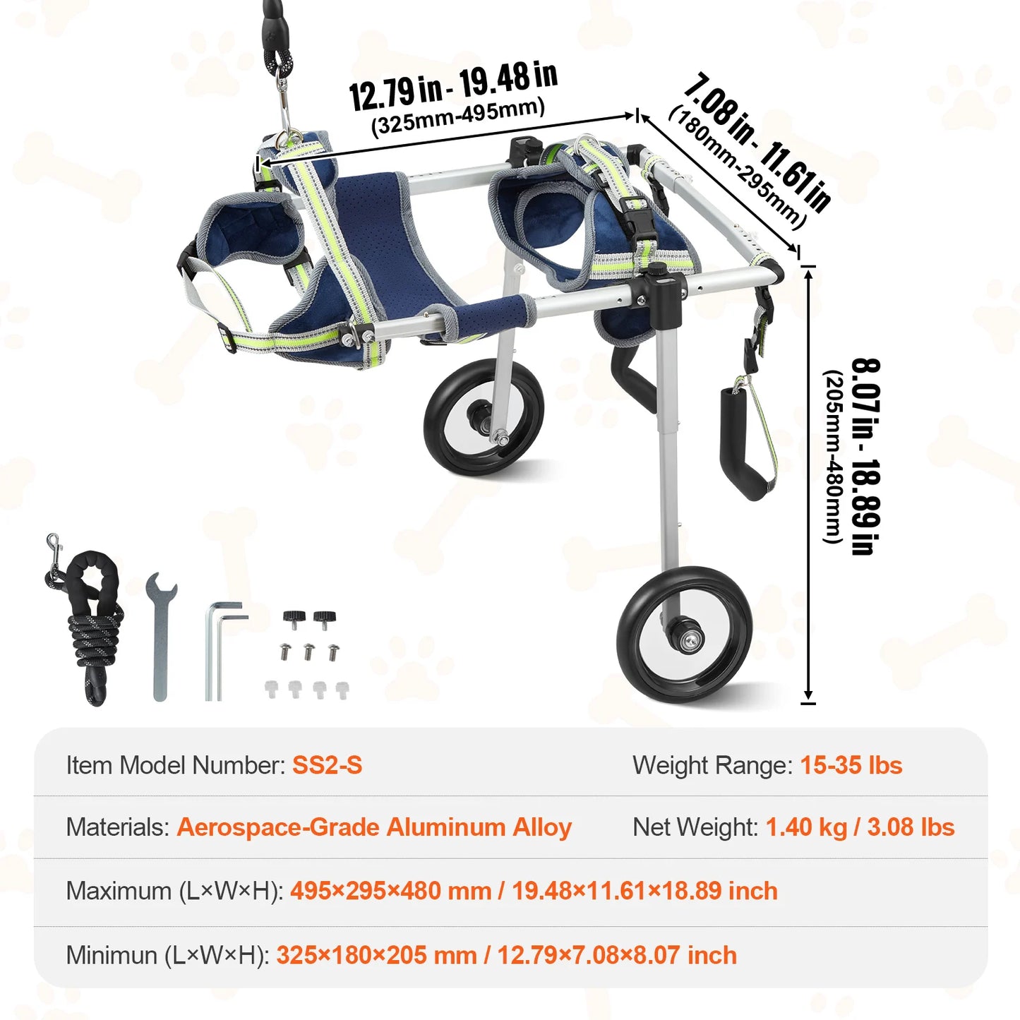 SucceBuy 2 Wheels Dog Wheelchair For Back Legs Hind Limbs