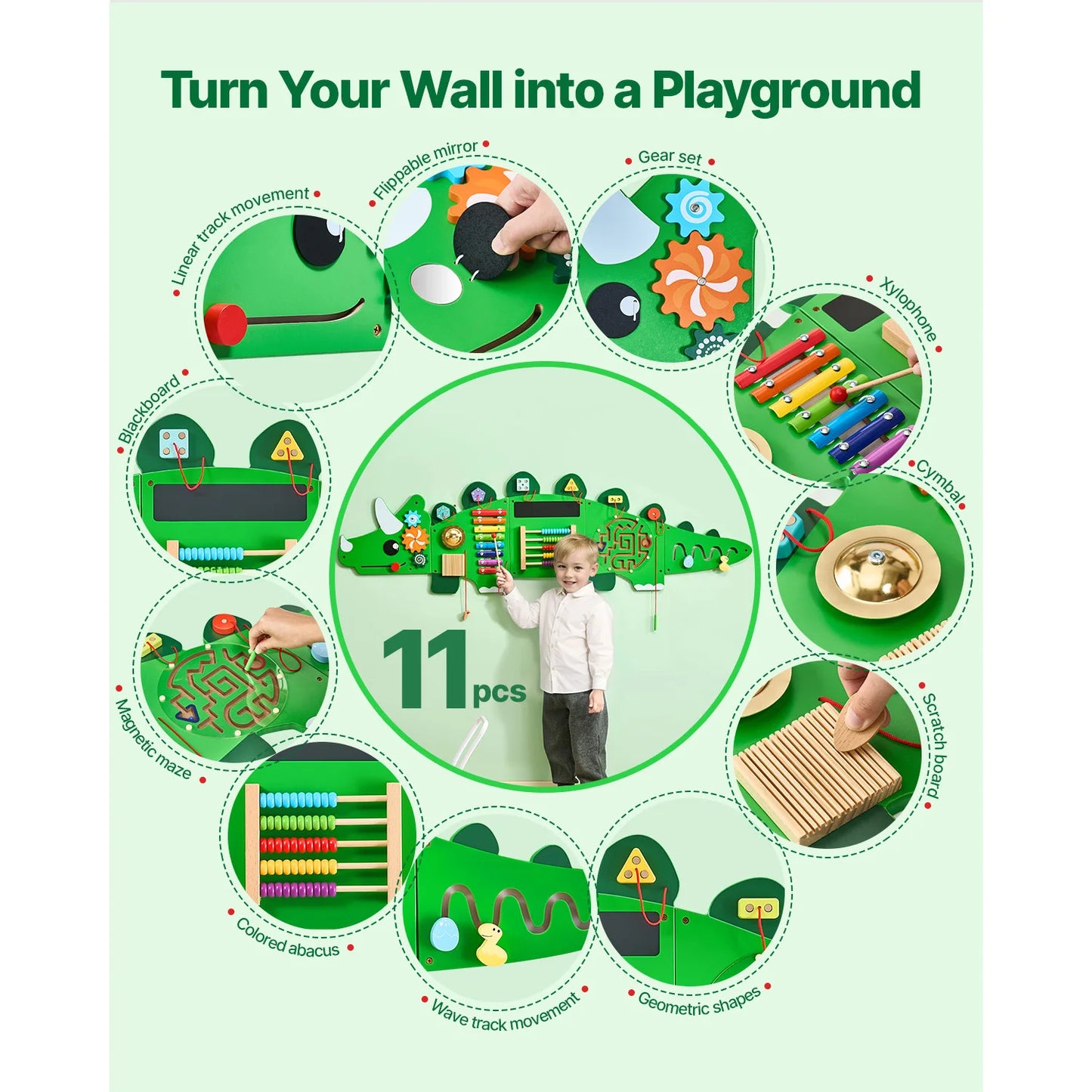 SucceBuy Dinosaur Busy Wall Panel Montessori Sensory Toys