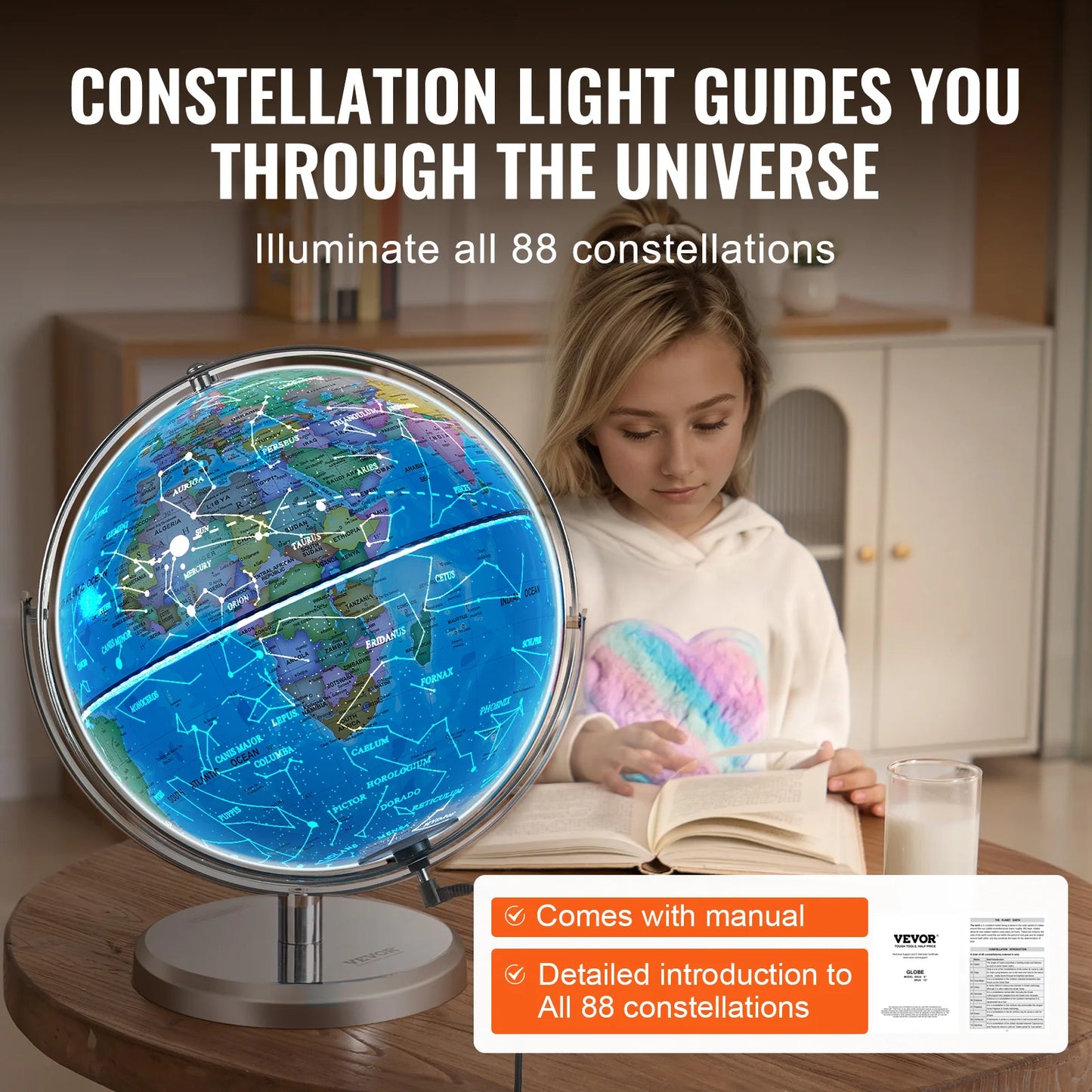 SucceBuy Illuminated World Globe With Stand Led Night Light