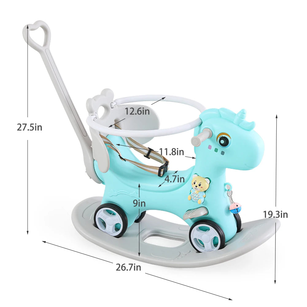 LWOCN Rocking Horse Toddlers Ride On Toy With Push Handle