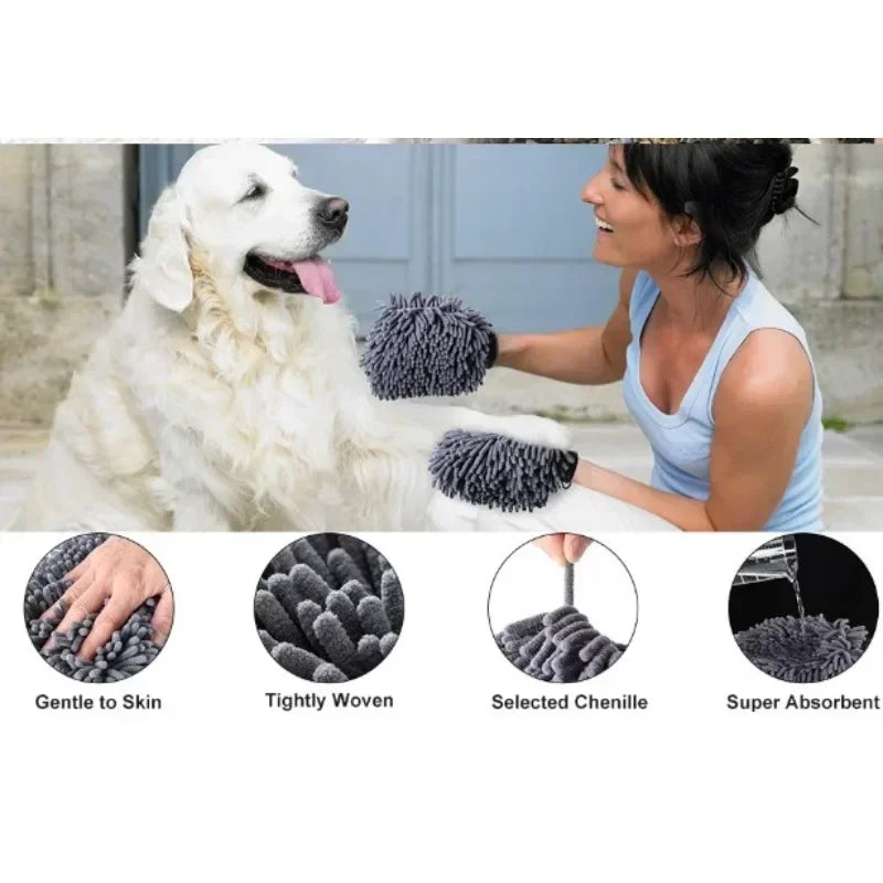 Pet Grooming Glove Quick Drying Towel Chenille Dog Mitt