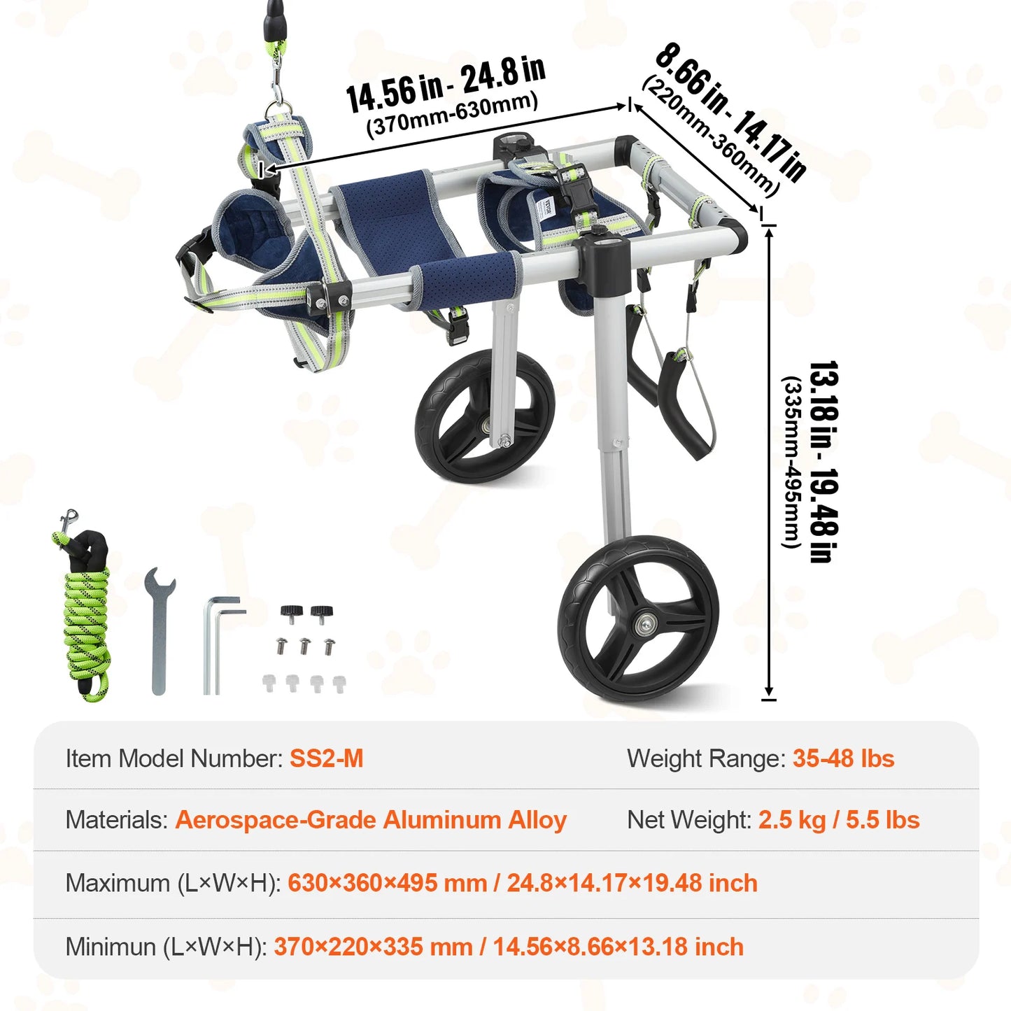 SucceBuy 2 Wheels Dog Wheelchair For Back Legs Hind Limbs