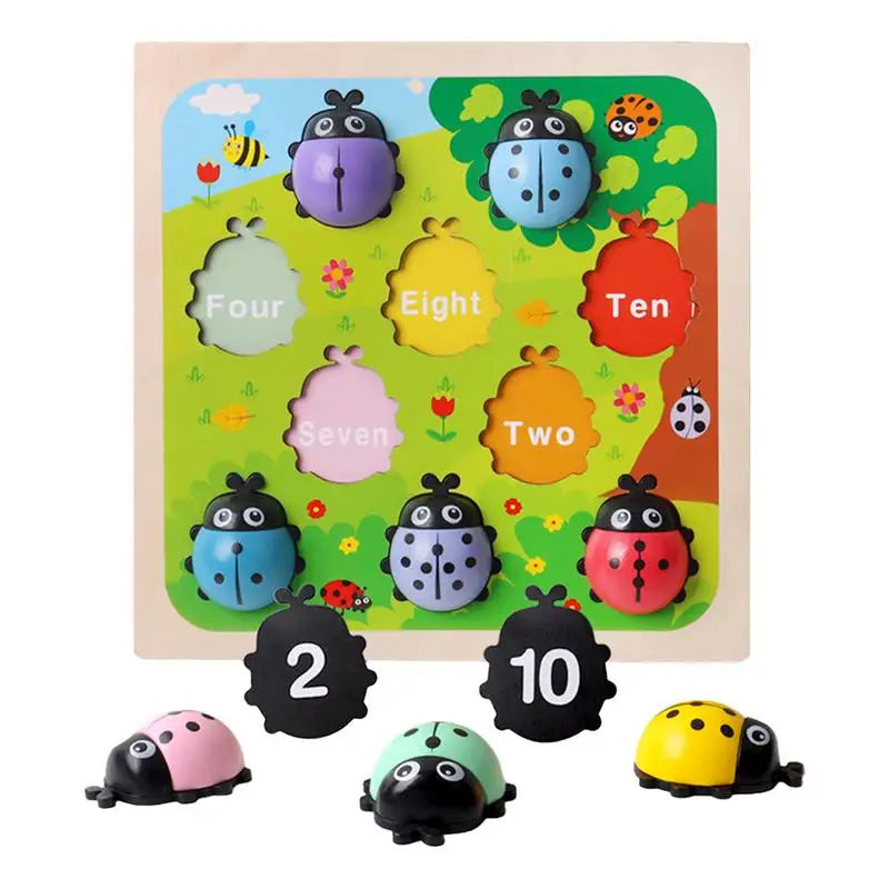 Number Matching Game 1-10 Wooden Ladybugs Toy For Kids