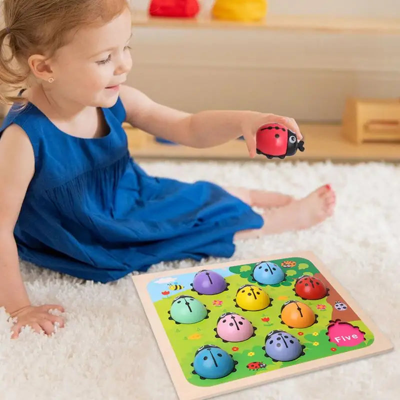 Number Matching Game 1-10 Wooden Ladybugs Toy For Kids