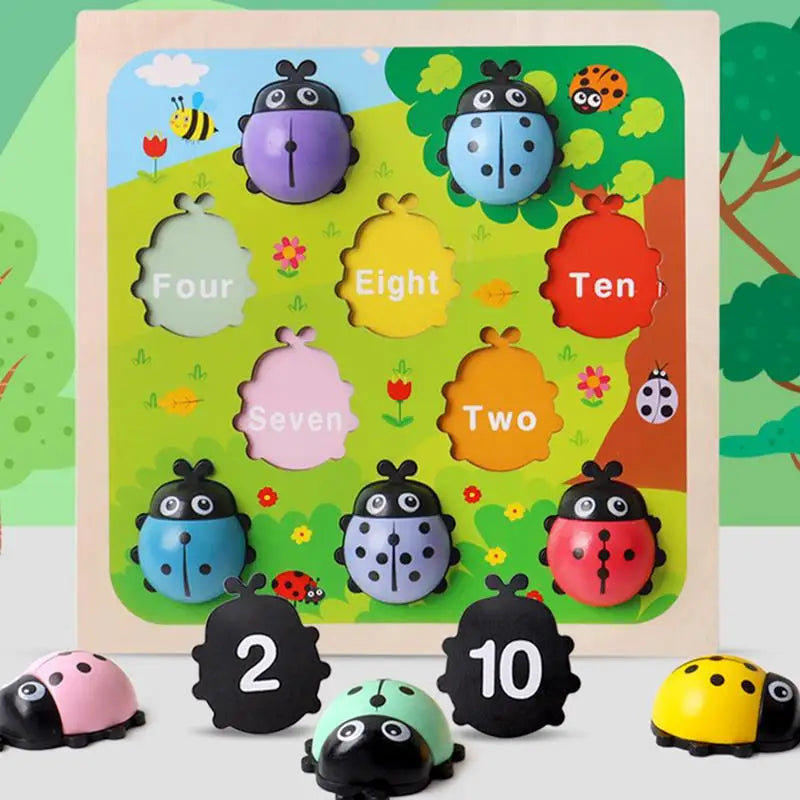 Number Matching Game 1-10 Wooden Ladybugs Toy For Kids